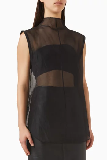 Sheer Leather Trim Top in Silk