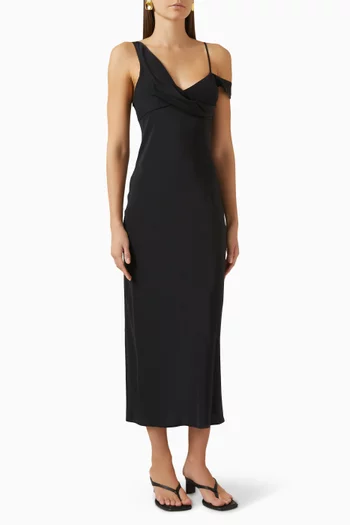 Draped Off-Shoulder  Dress in Silk