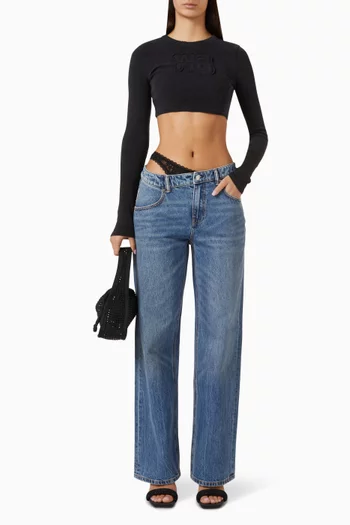 Asymmetrical Lace Waistband Jeans in Denim