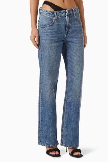 Asymmetrical Lace Waistband Jeans in Denim