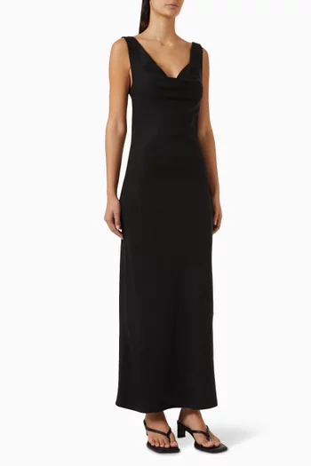 Double Drape Maxi Dress in Linen-blend