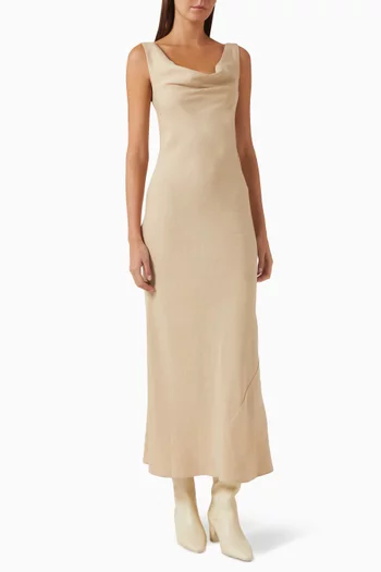 Double Drape Maxi Dress in Linen-blend