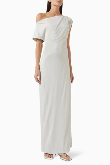 Asymmetric Off-shoulder Maxi Dress in Jersey