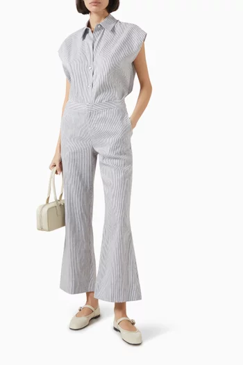 Ticking Striped Flared Pants in Linen-blend