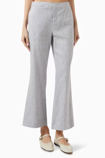 Ticking Striped Flared Pants in Linen-blend