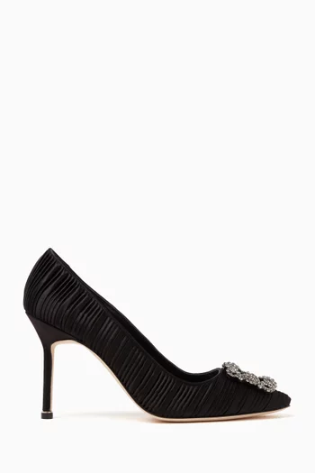 Hangisi 90 Buckle Pumps in Pleated Satin