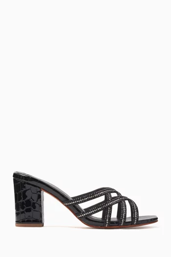 Valor 70 Embellished Mule Sandals in Croc-embossed Leather