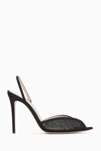 Katy 105 Crystal Slingback Sandals in Satin and Mesh