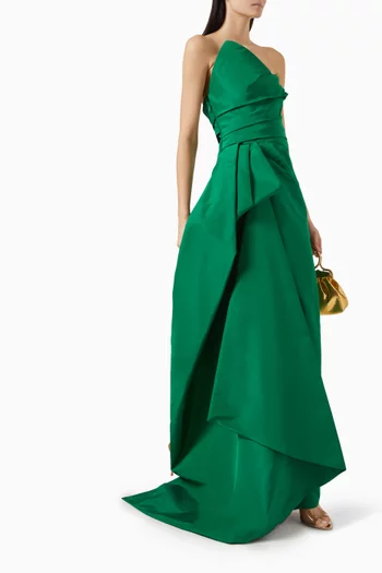 Asymmetric Draped Column Gown in Faille