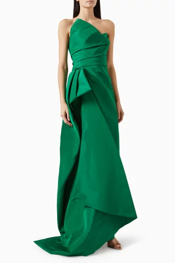 Asymmetric Draped Column Gown in Faille
