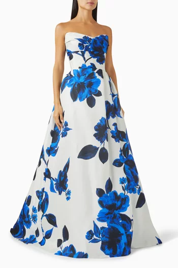 Floral Slit Ball Gown in Pique Gazar