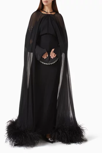 Grace Ostrich Feather-trim Cape in Crepe Chiffon