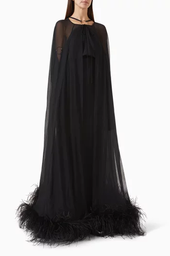 Grace Ostrich Feather-trim Cape in Crepe Chiffon