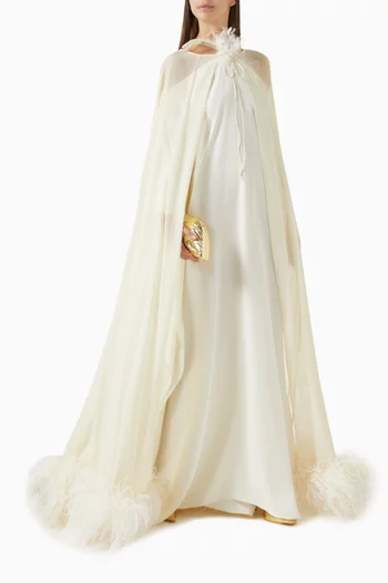 Grace Ostrich Feather-trim Cape in Crepe Chiffon