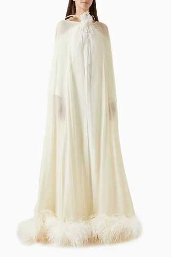 Grace Ostrich Feather-trim Cape in Crepe Chiffon