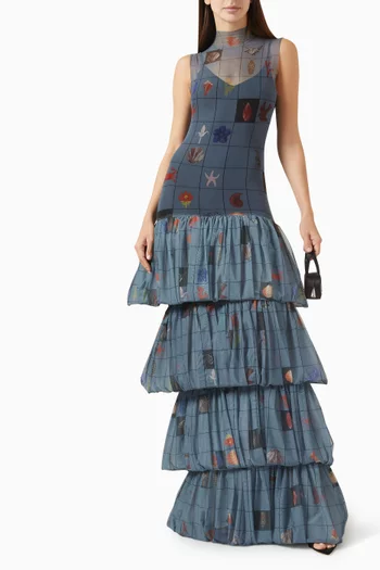 Echo Tattoo Maxi Dress in Tulle Jersey
