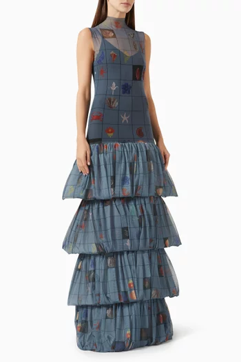 Echo Tattoo Maxi Dress in Tulle Jersey