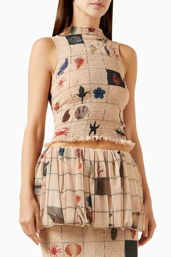 Polar Tattoo Crop Top in Tulle Jersey