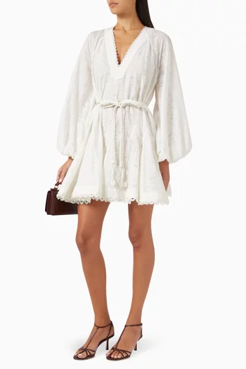 Belted Lace-trim Mini Dress