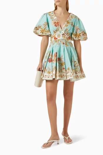 Floral-print Mini Dress in Linen Blend