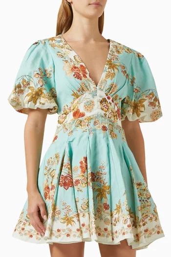 Floral-print Mini Dress in Linen Blend