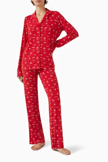 طقم بيجاما بأكمام طويلة وأزرار