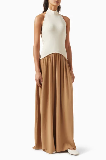 فستان سوليو طويل بحمالة حول الرقبة مزيج فيسكوز