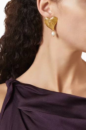 Solid Heart Drop Earrings in 24kt Gold-plated Brass