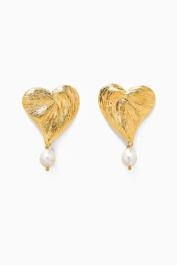 Solid Heart Drop Earrings in 24kt Gold-plated Brass