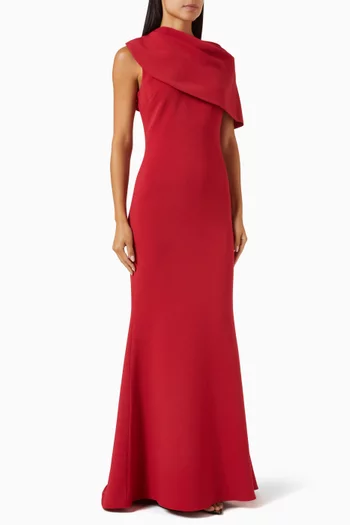One-shoulder Cape Gown in Stretch-crepe