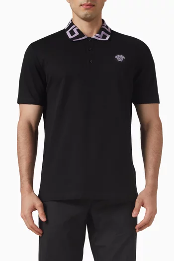 Medusa Greca Polo Shirt in Cotton Pique
