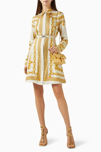Treasure-print Midi Shirt Dress in Silk-twill
