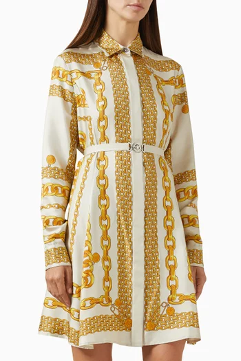 Treasure-print Midi Shirt Dress in Silk-twill