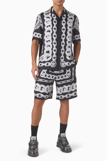 Medusa Chain-print Cuban Shirt in Silk-twill