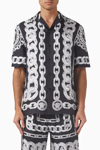 Medusa Chain-print Cuban Shirt in Silk-twill