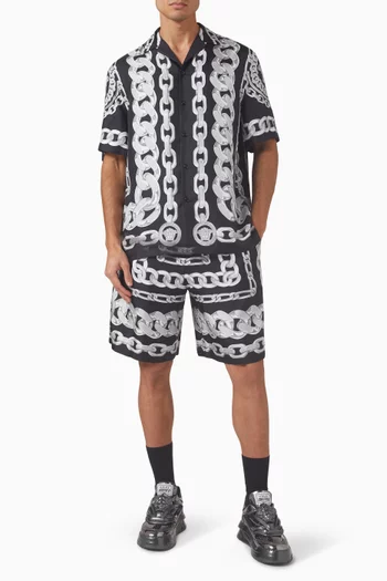 Medusa Chain-print Shorts in Silk-twill