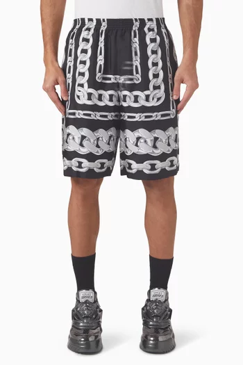 Medusa Chain-print Shorts in Silk-twill