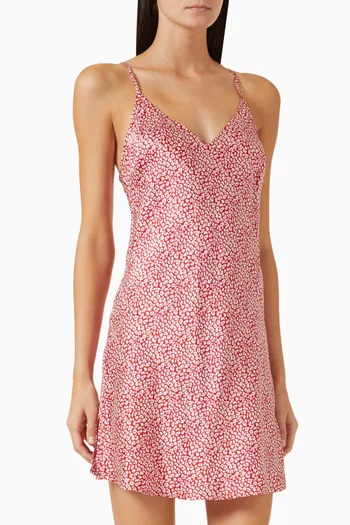 Inez Printed Short Slip Dress in Silk