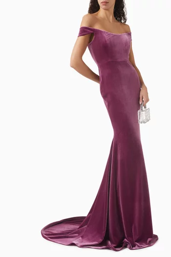 Off-shoulder Gown in Velvet