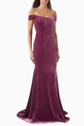 Off-shoulder Gown in Velvet