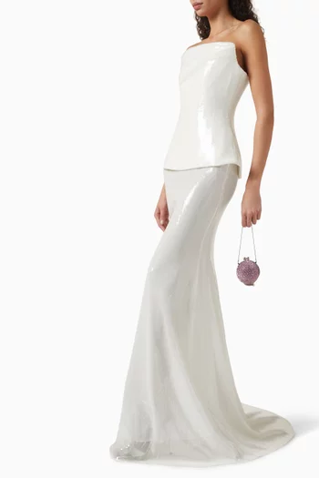 Sheer-skirt Sequin-embellished Gown
