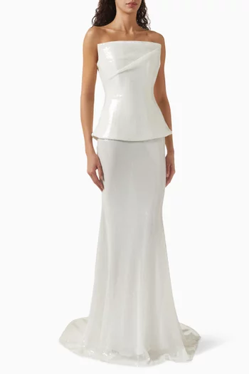 Sheer-skirt Sequin-embellished Gown