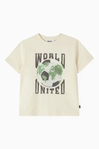 تي شيرت رايلي بطبعة عبارة World United قطن عضوي