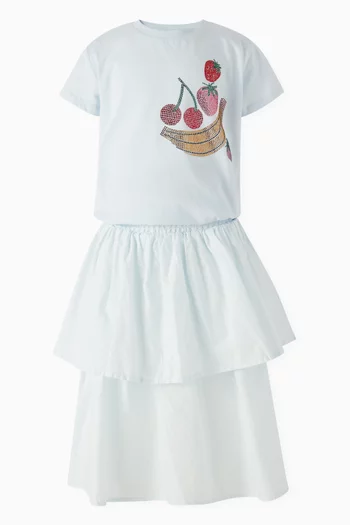 Brenna Tiered Midi Skirt in Cotton-poplin