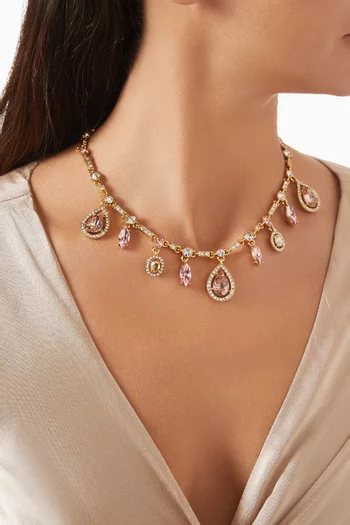 Multi-crystal Necklace in Gold-tone Pewter