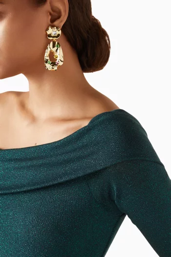 Textured Crystal Drop Clip-on Earrings in Gold-tone Metal