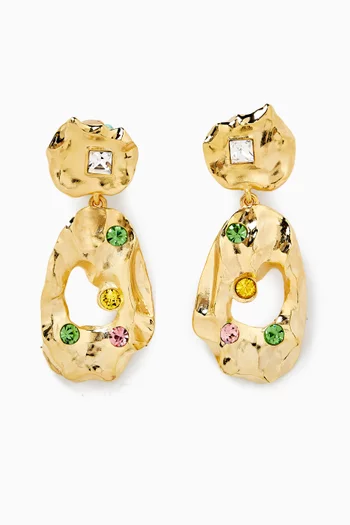 Textured Crystal Drop Clip-on Earrings in Gold-tone Metal