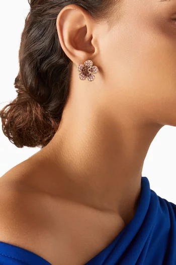 Flower Crystal Stud Earrings in Gold-tone Metal