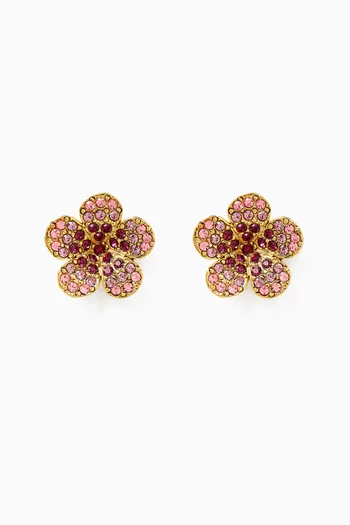 Flower Crystal Stud Earrings in Gold-tone Metal