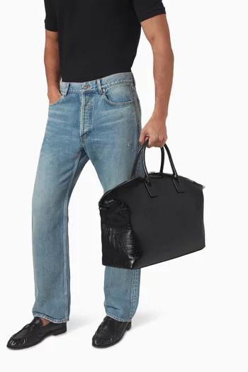 Giant Bowling Bag in Croc-embossed Leather